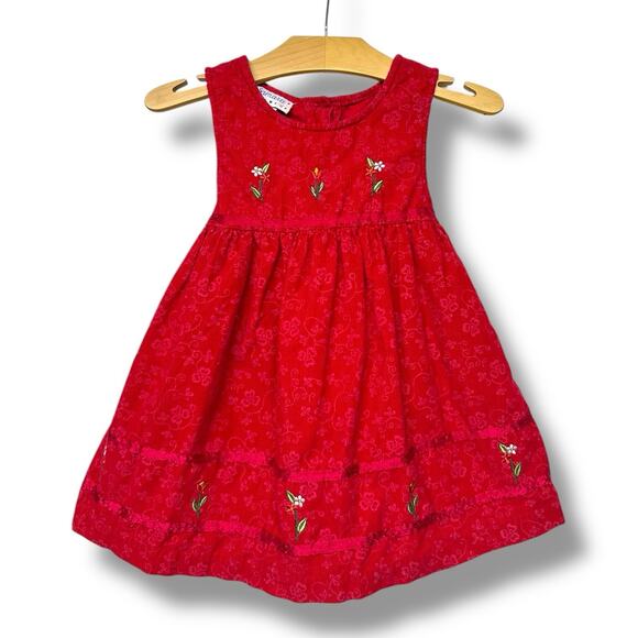 Samara Vintage Dress Jumper Overalls Red Corduroy Cotton Embroidered Girls Sz 4T - Picture 12 of 12
